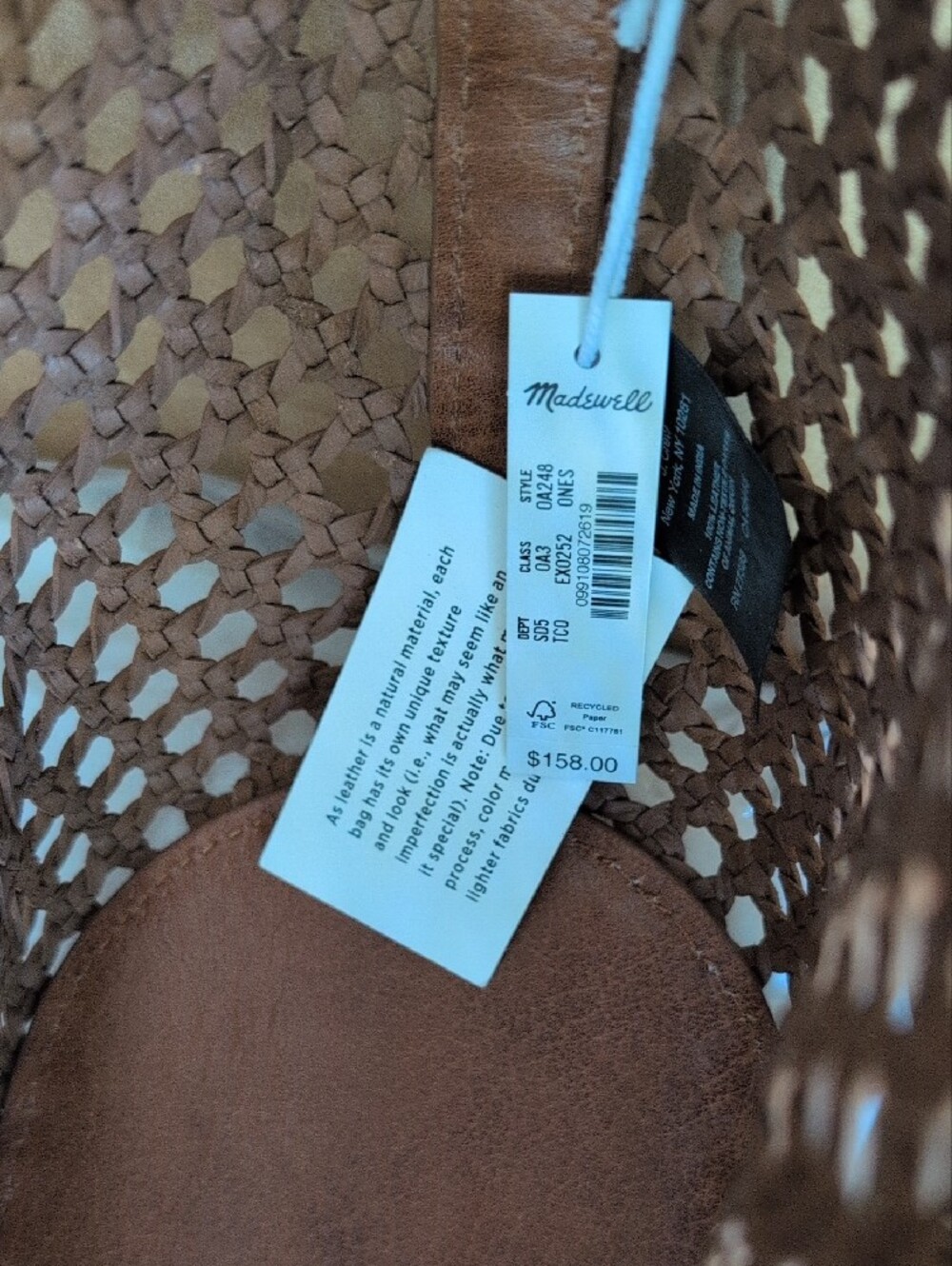 NWT Madewell Woven Tan Leather Tote Bag with Double Shoulder Straps - Picture 2 of 6